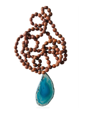 Collar semillas marrón y ágata azul