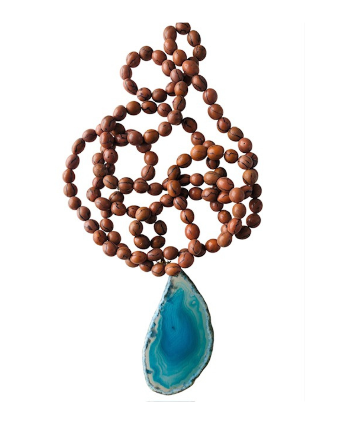 Collar semillas marrón y ágata azul