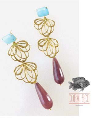 pendientes dobles gota morada