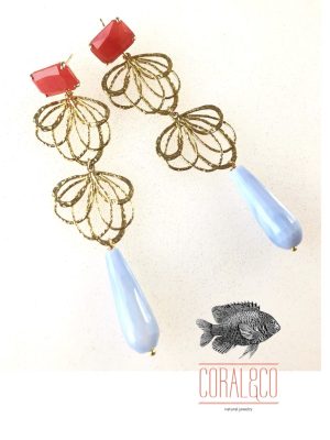 pendientes dobles gota azul