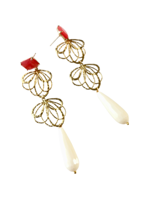 pendientes dobles gota blanca