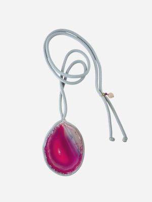 Collar ágata fucsia cordón gris