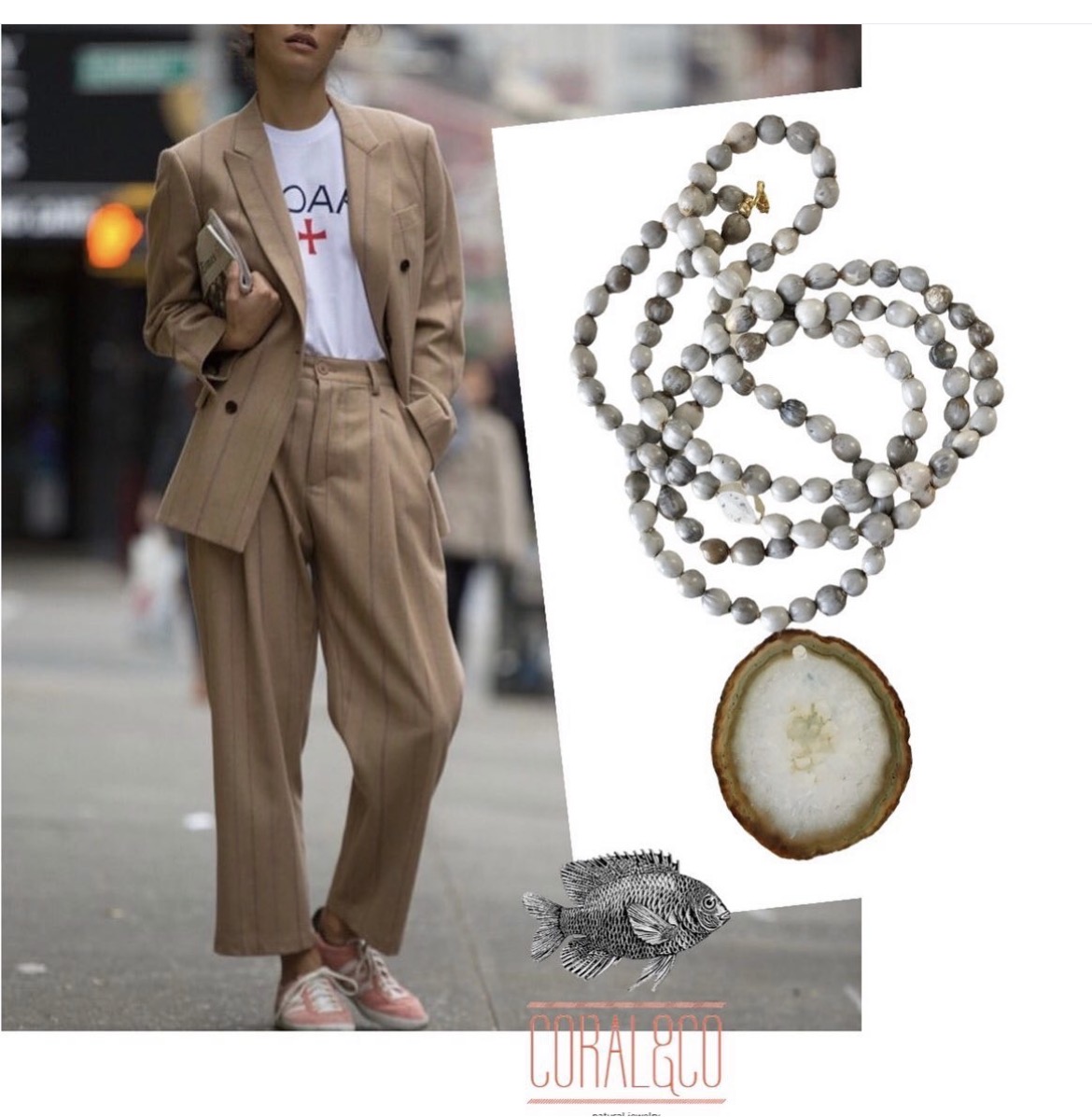 Collar semillas gris y agata gris - Imagen 2