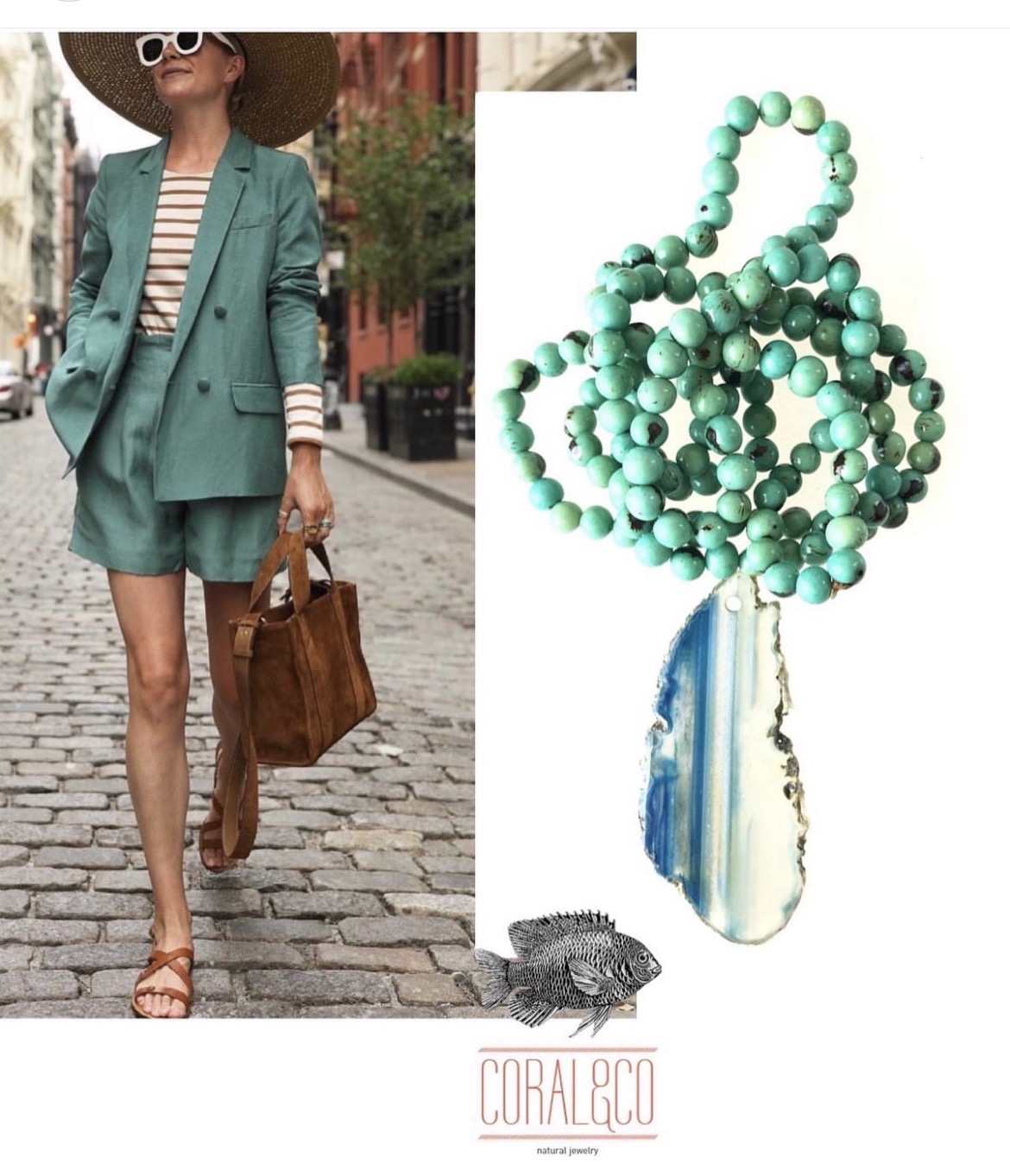 Collar semillas verde agua y agata azul - Imagen 2