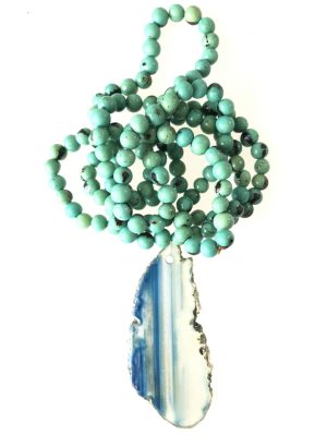 Collar semillas verde agua y agata azul