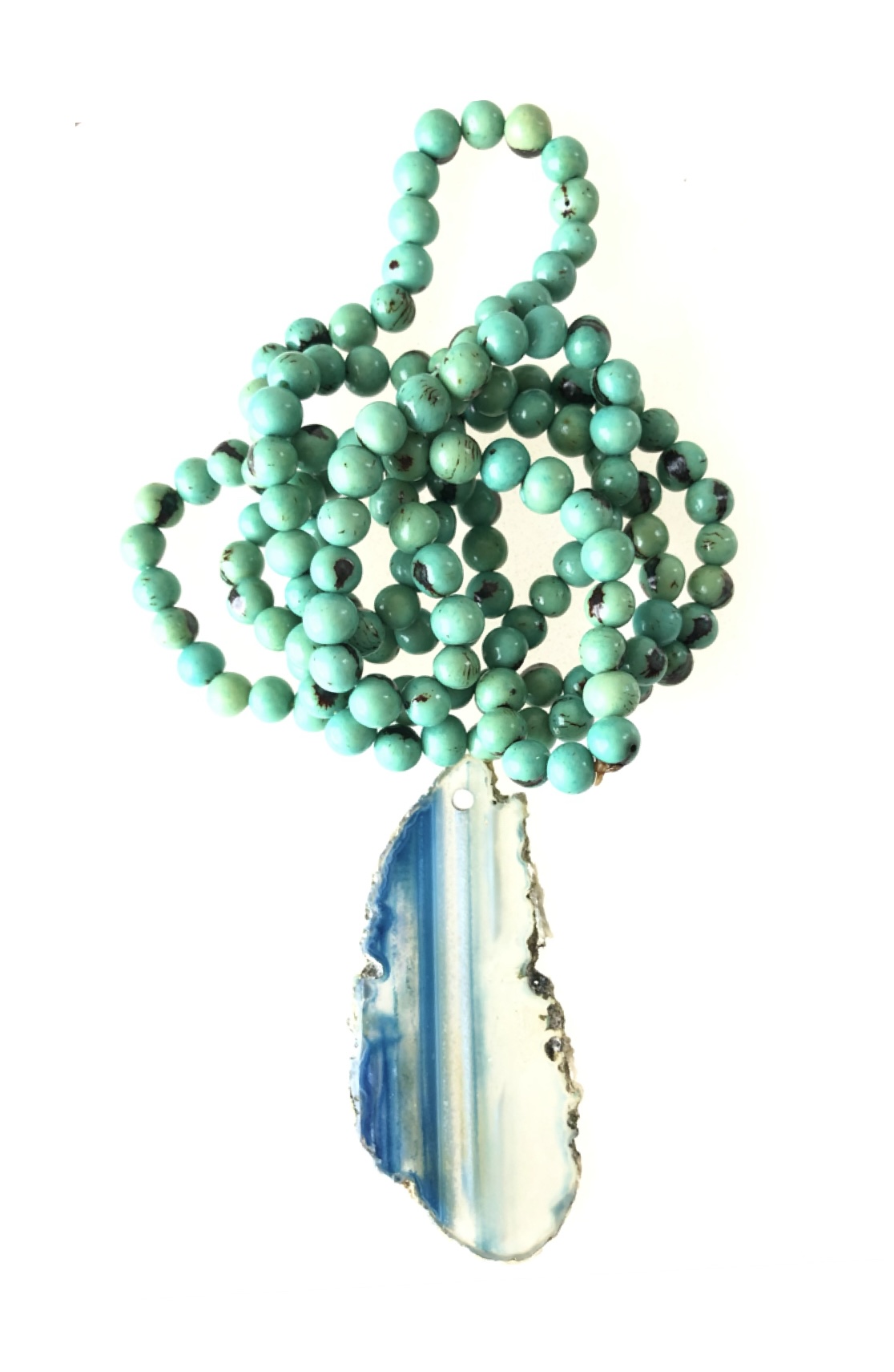 Collar semillas verde agua y agata azul
