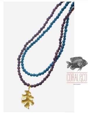 Collar doble hoja roble azul/ marrón