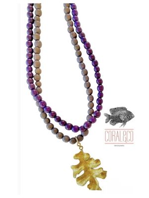 Collar doble hoja roble gris/morado