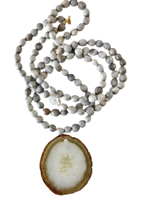 Collar semillas gris y agata gris