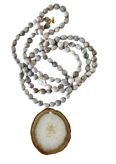 Collar semillas gris y agata gris