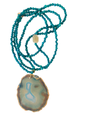 Collar semillas turquesa y ágata azul