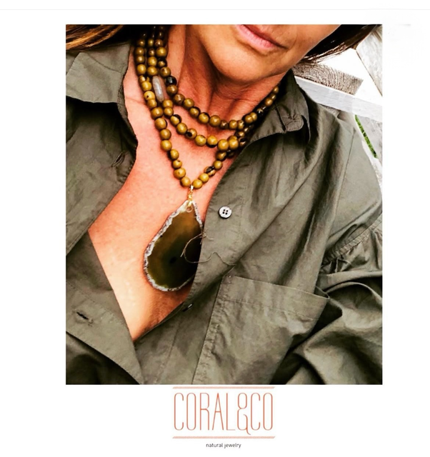 Collar semillas verde y ágata beige - Imagen 2