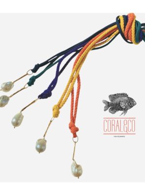 Collar cordón y perla colores flúor